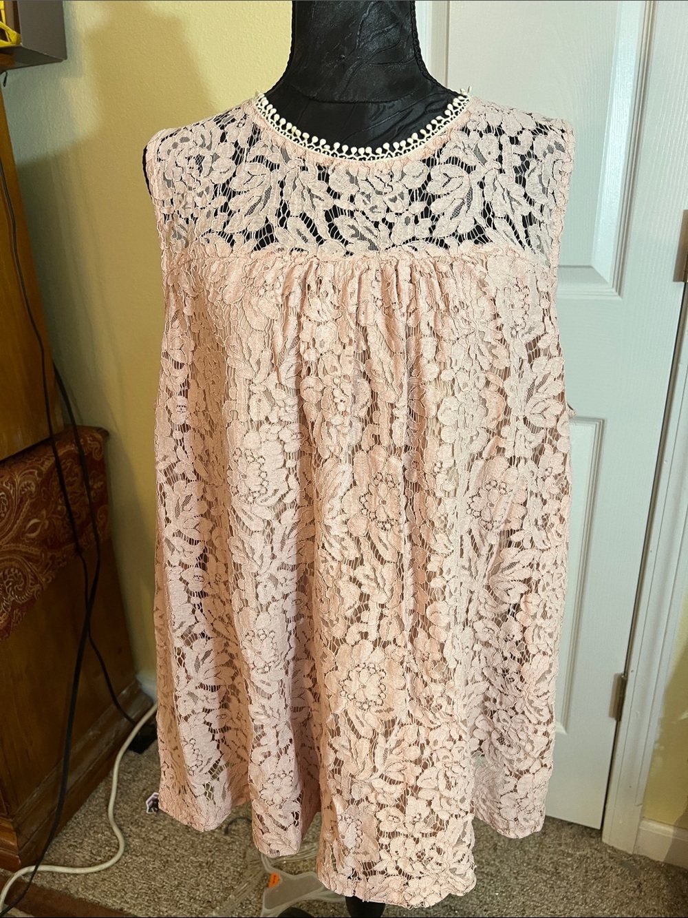 Suzanne Betro Blush Pink Lace Tunic Top